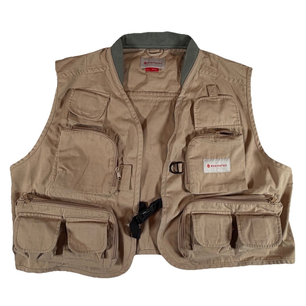 Redington Fly Fishing Vest Mens Sz L/XL Safari Utility Khaki Fully Outfitted Fly